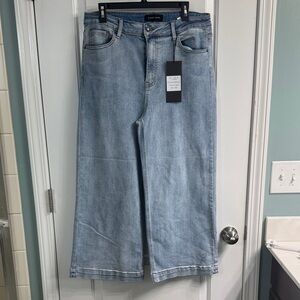 Risen Light Blue Wide-Leg Ankle Jeans